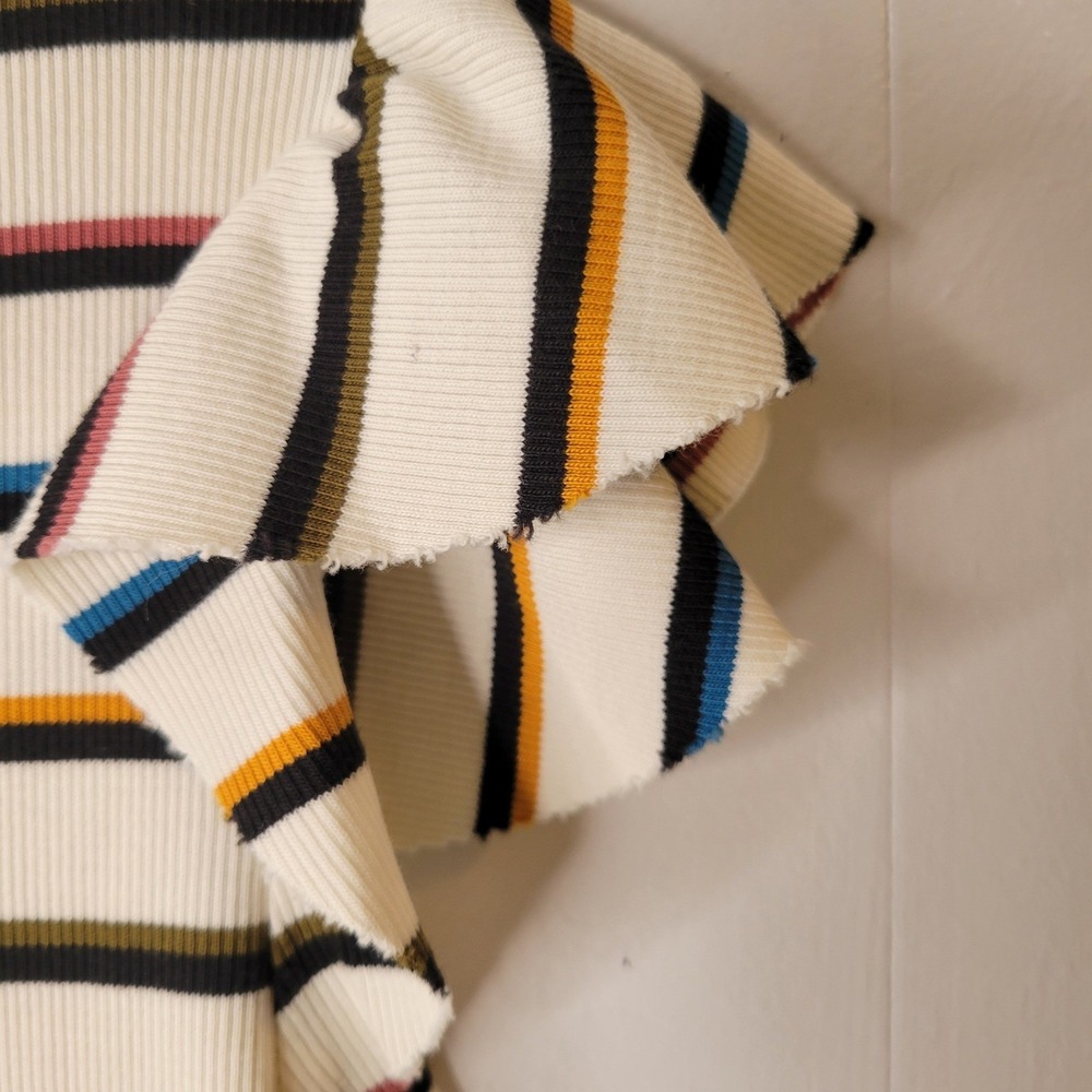 Veronica Beard Jean MultiColor Striped Ruffle Sleeve Ribbed Top Preppy Coastal S - Picture 7 of 15